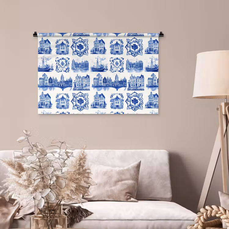 Tenture murale - Maisons - Navires - Bleu — 2