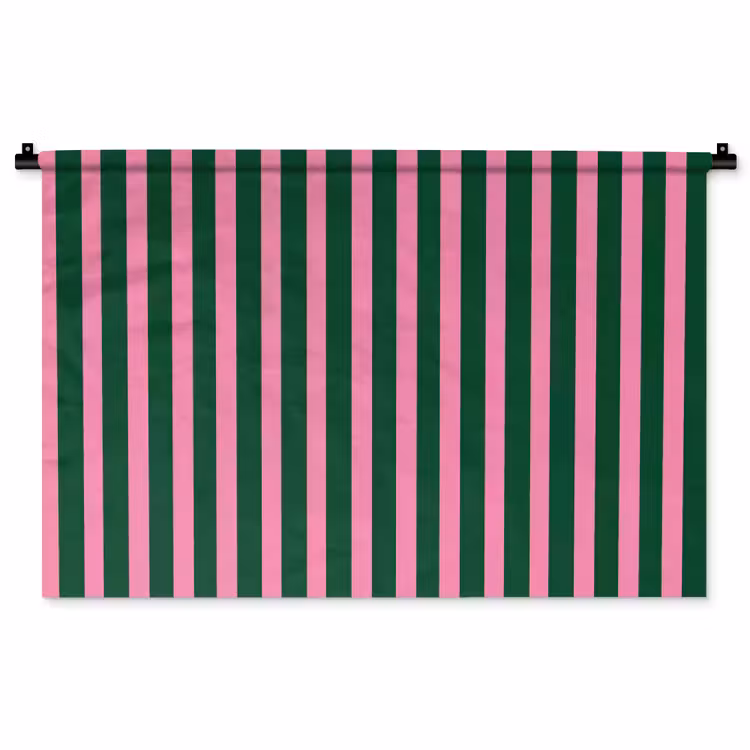 Tenture murale - Rayures verticales - Vert - Rose — 1