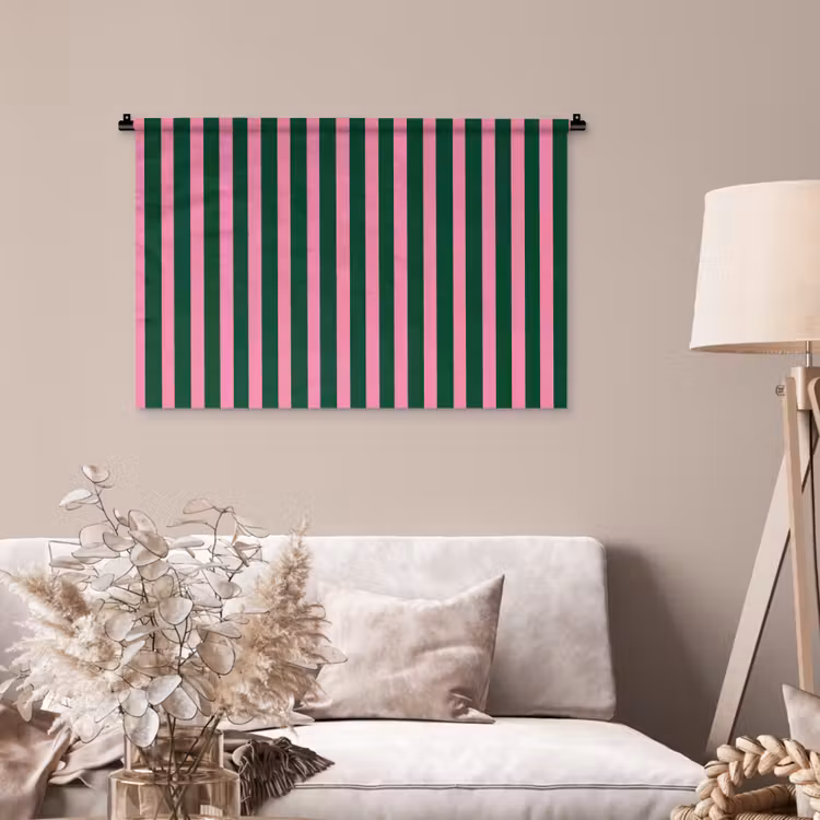 Tenture murale - Rayures verticales - Vert - Rose — 2