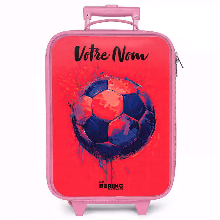 Valise enfant avec nom - Rose - Vibrations footballistiques - Peinture - Bleu - Rouge — 11