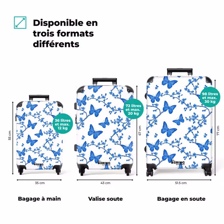 Valise - Papillon - Fleurs - Bleu — 7