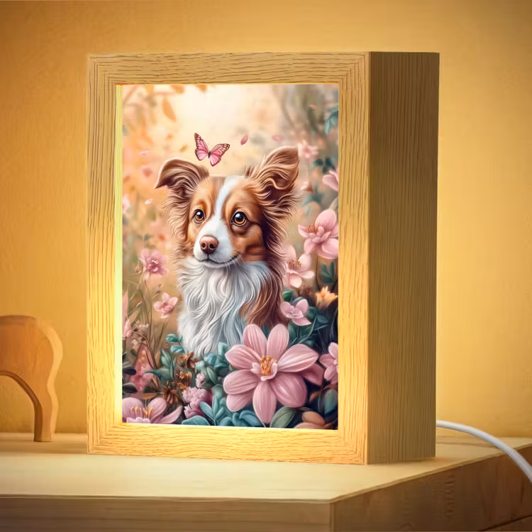 Veilleuse - Chien - Fleurs - Rose — 2