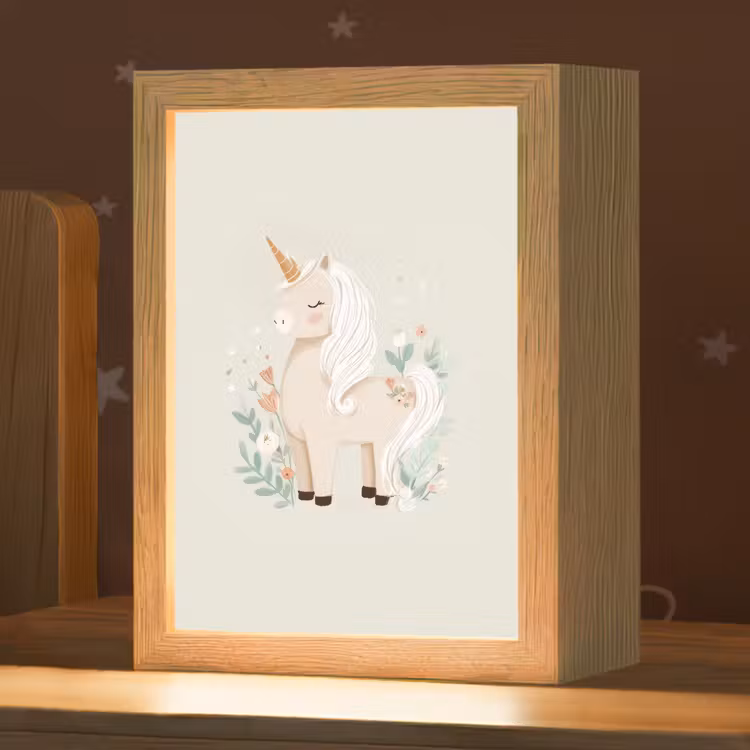 Veilleuse - Licorne - Fleurs - Beige — 1