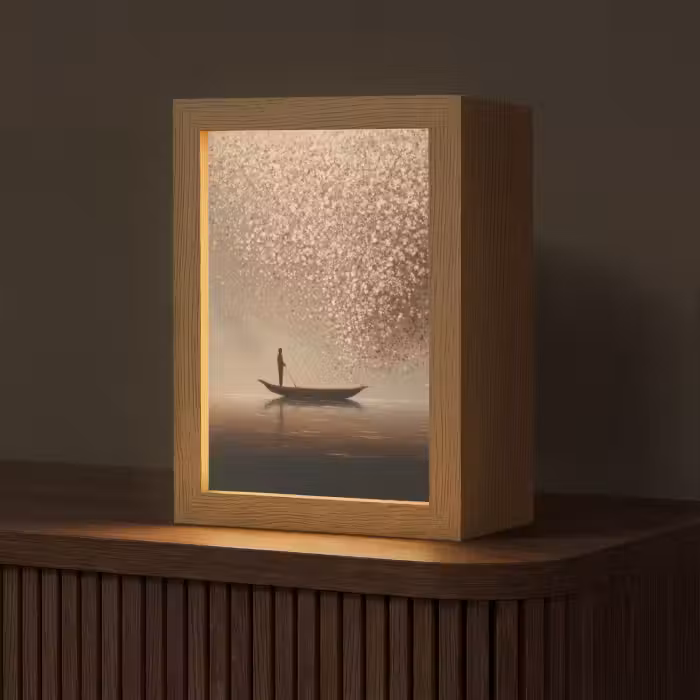 Lampe de table - Bateau - Feuilles - Or - Eau