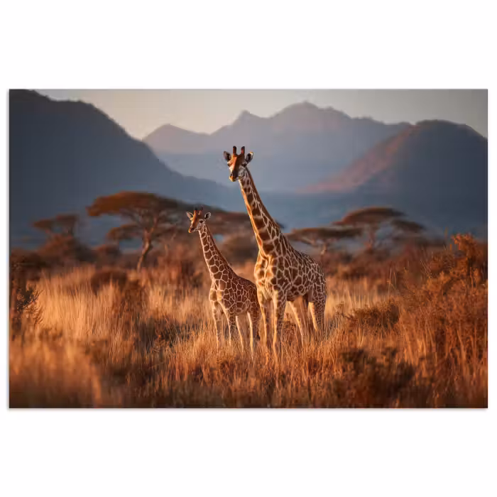 Affiche - Girafes - Herbes hautes - Acacias