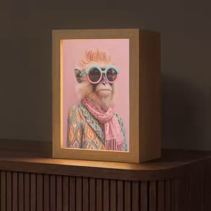 lampe de table - Foulard - Singe - Lunettes de soleil - Veste