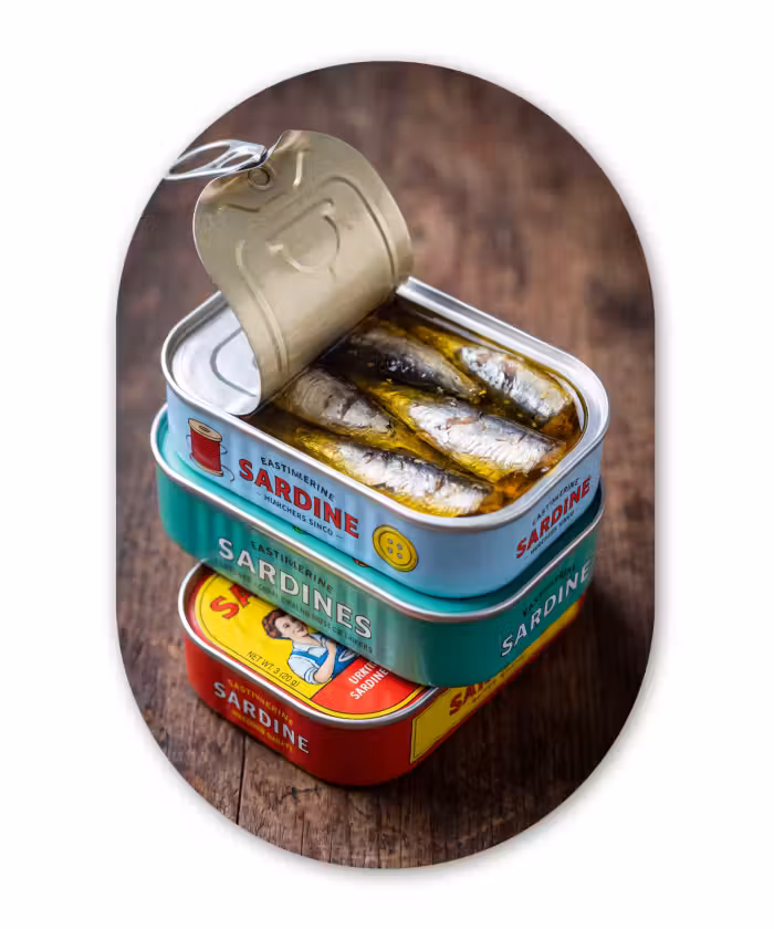 Ovale murale en aluminium - Plexiglas - Poisson - Conserves - Cuisine