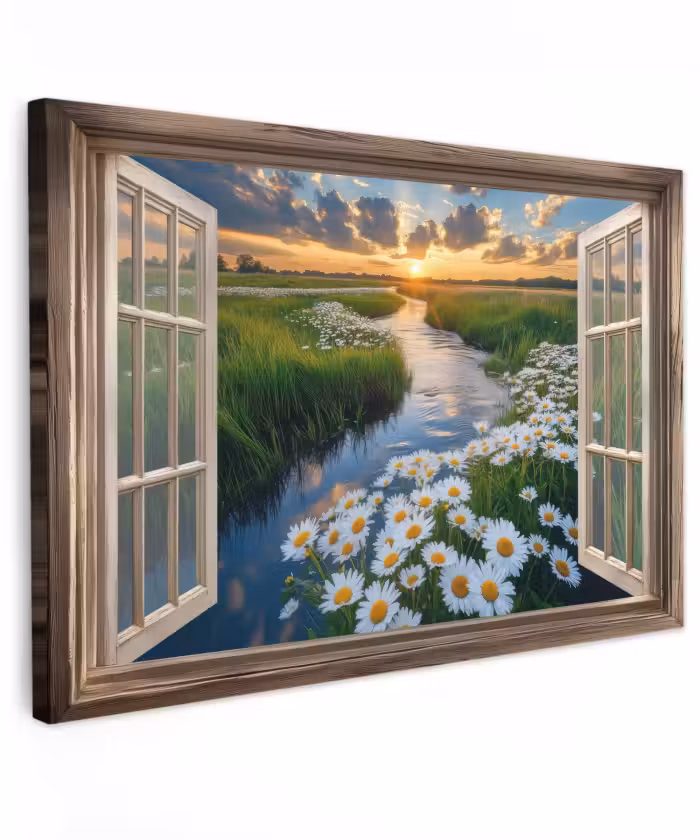 Toile extérieure - Vue - Paysage - Fenêtre - Eau - Coucher de soleil