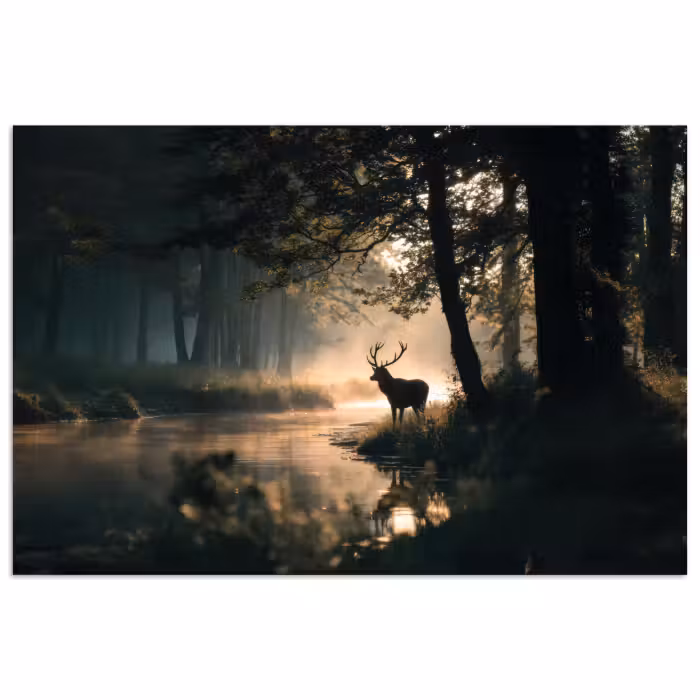 Affiche - Cerf - Ruisseau de la forêt - Mystique