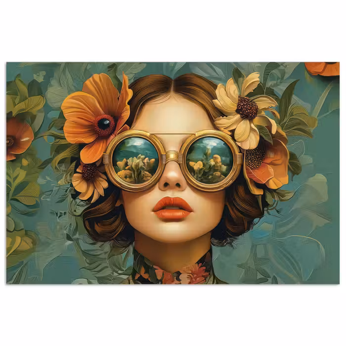 Affiche - Femme - Fleurs - Papillons - Nature - Vintage