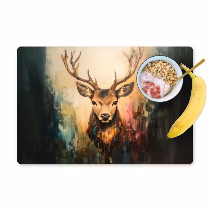 Set de table - Cerf - peint - bois - brun