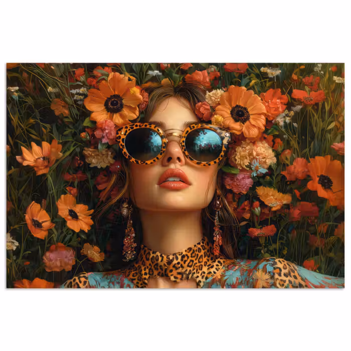 Affiche - Femmes - Fleurs - Moderne - Lunettes - Abstrait