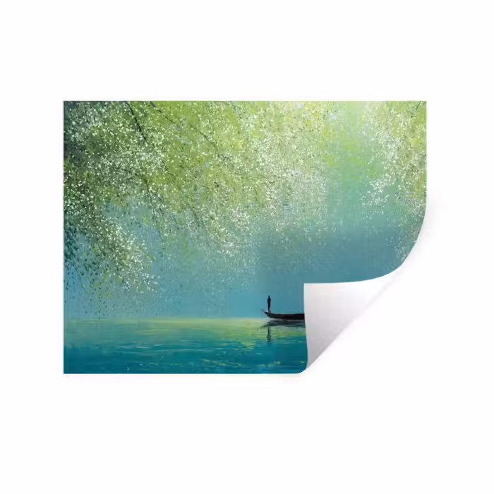 Sticker mural - Bateau - Eau - Feuilles - Fleurs