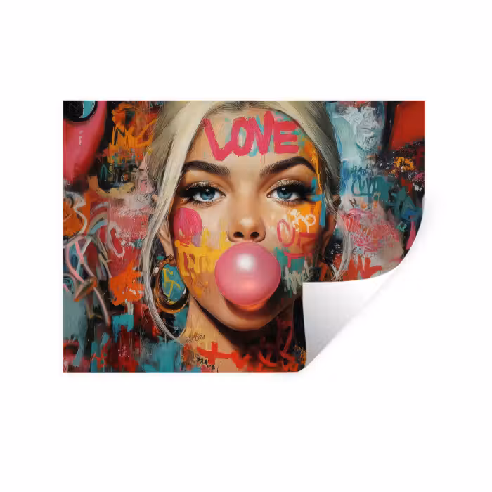 Sticker mural - Femme - Chewing-gum - Graffiti - Amour