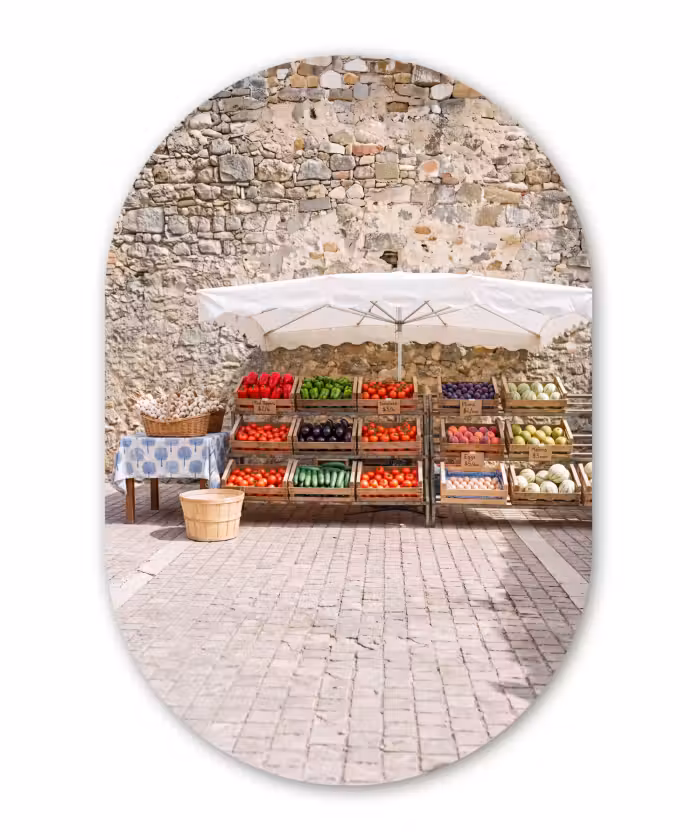 Ovale murale en aluminium - Plexiglas - Alimentation - Marché - Produits frais