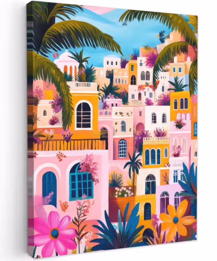 Tableau sur toile - Coloré - Rose - Orange - Jaune - Fleurs