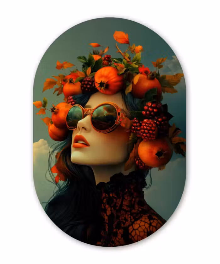 Décoration murale ovale en aluminium - Femme - Grenade - Automne - Lunettes de soleil