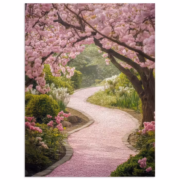 Affiche - Fleur de cerisier - Nature - Sakura - Chemin - Jardin japonais
