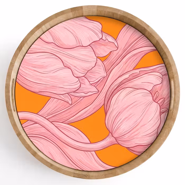 Plateau - Fleurs roses - Moderne