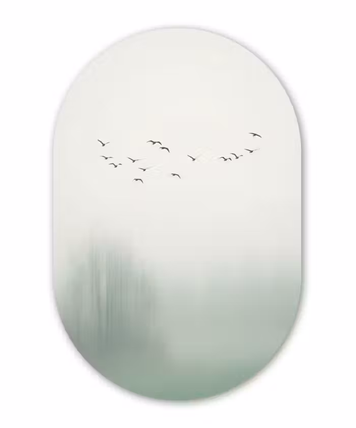 Décoration murale ovale en aluminium - Oiseau - Vol - Nature - Minimaliste