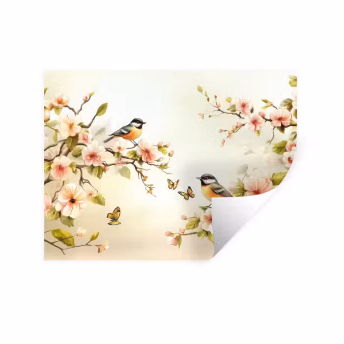 Sticker mural - Branches - Fleurs - Oiseaux - Rose