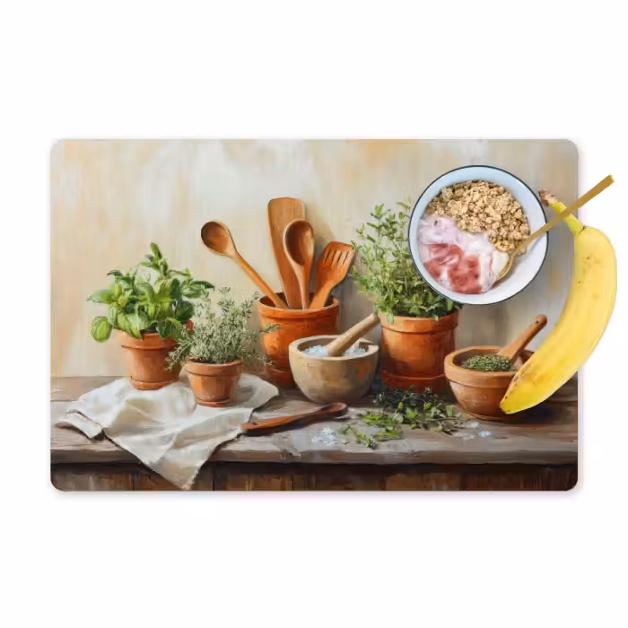 Set de table - Pots - Herbes - Bois