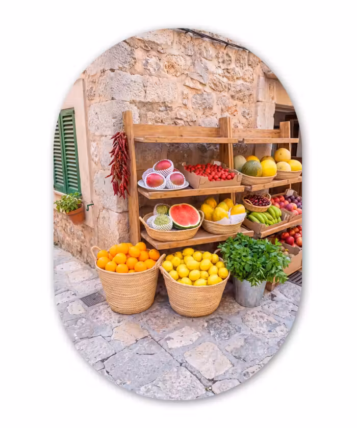 Ovale murale en aluminium - Plexiglas - Fruits - Marché - Frais