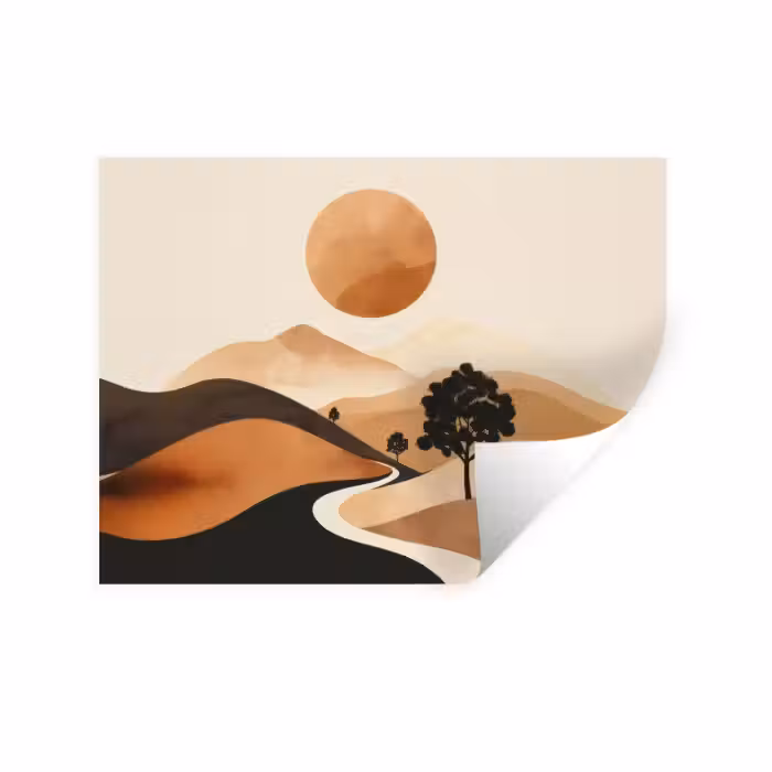 Sticker mural - Soleil - Collines - Arbre - Abstrait
