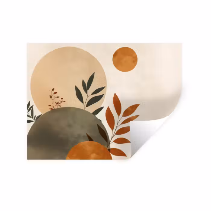 Sticker mural - Formes - Rondes - Feuilles - Beige