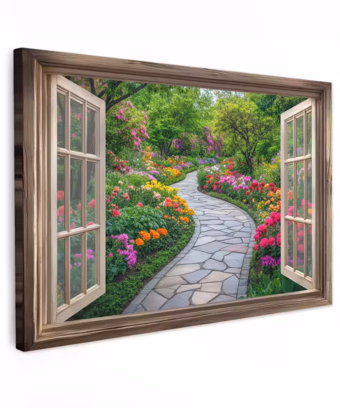 Toile extérieure - Vue - Fleurs - Chemin de jardin - Nature - Fenêtre