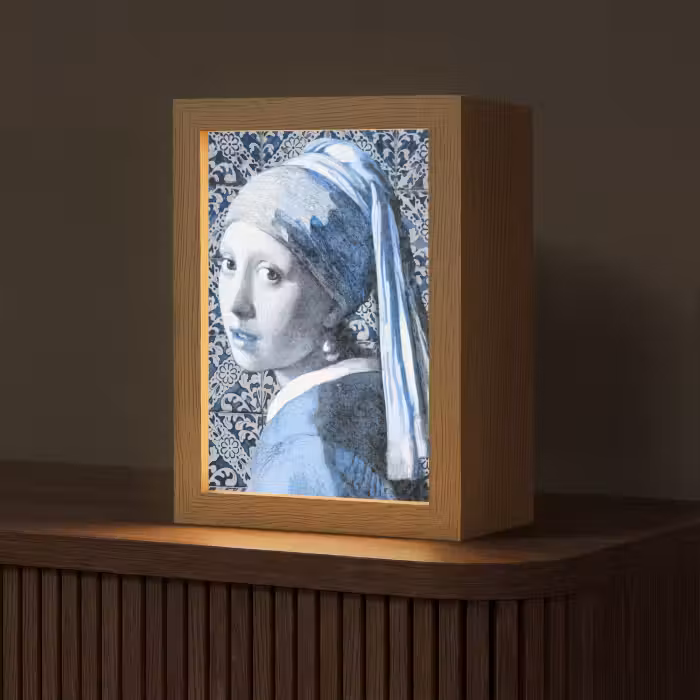 Lampe de table - Jeune fille à la boucle d'oreille en perle - Johannes Vermeer - Delft bleu