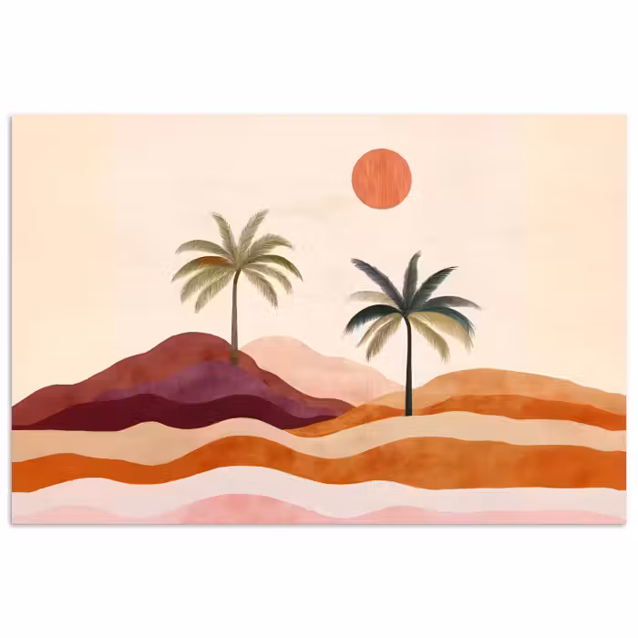 Affiche - Palmiers - Abstrait - Soleil - Collines