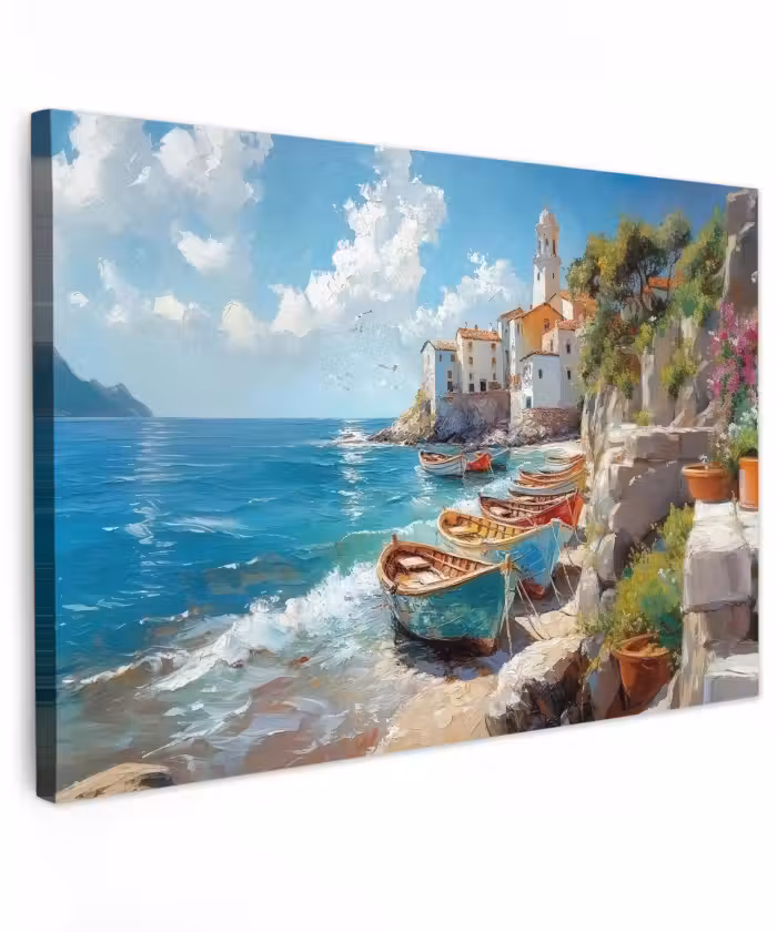 Toile extérieure - Bateaux - Rochers - Mer - Soleil