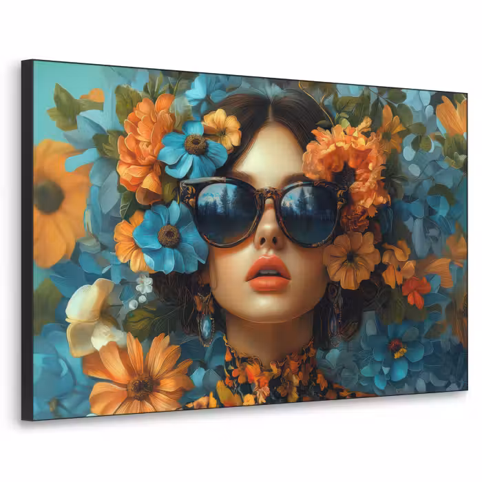 Art Frame - Femme - Fleurs - Orange - Bleu - Moderne